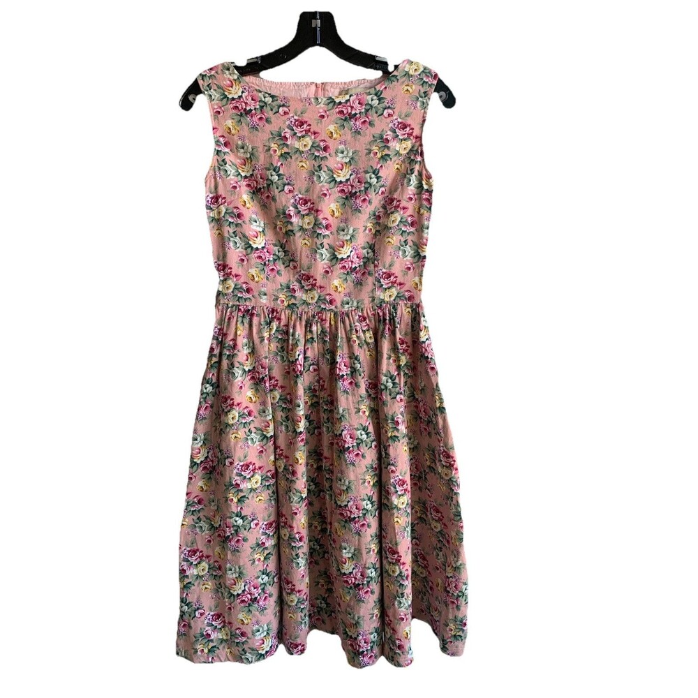 Lindy Bop Dress Women's Sz 6 Pink Floral Fit & Flare Retro 1950s Style No Belt
